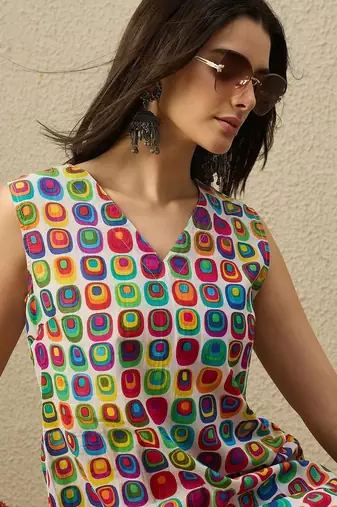 Multicolor women printed regular multicolor color pure cotton kurta with trousers