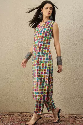 Multicolor women printed regular multicolor color pure cotton kurta with trousers
