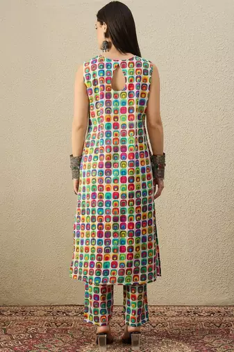 Multicolor women printed regular multicolor color pure cotton kurta with trousers
