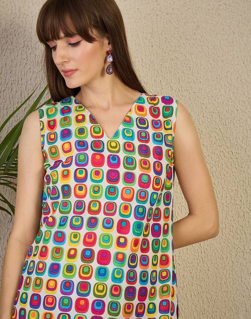White women printed regular multicolor color pure cotton kurta with trousers