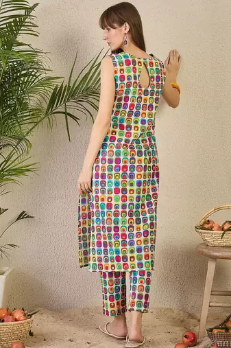 White women printed regular multicolor color pure cotton kurta with trousers