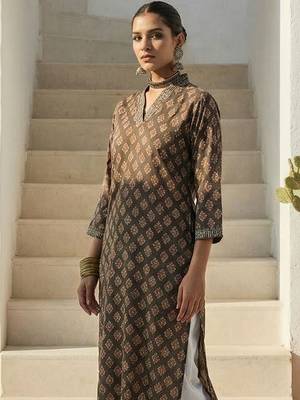 Grey women ethnic motifs printed sequinned kurta 2