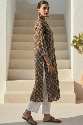 Grey women ethnic motifs printed sequinned kurta