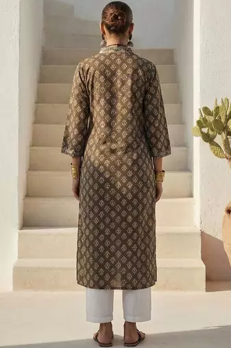 Grey women ethnic motifs printed sequinned kurta