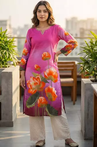 Pink women floral printed kurta