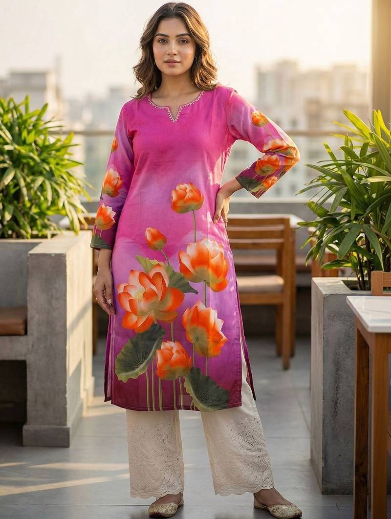 Pink women floral printed kurta