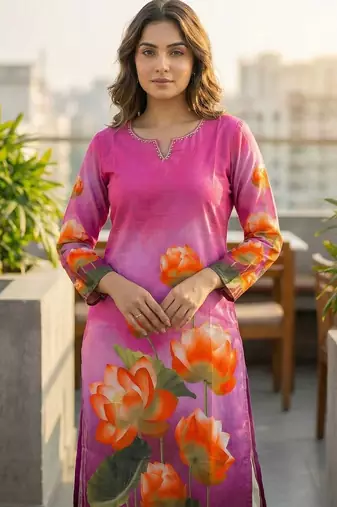 Pink women floral printed kurta