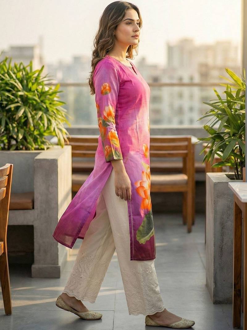 Pink women floral printed kurta
