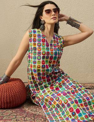 White women printed multicolor color cotton kurta with trousers 1