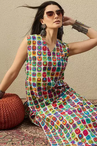 White women printed regular multicolor color pure cotton kurta with trousers