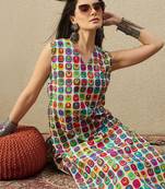 White women printed regular multicolor color pure cotton kurta with trousers