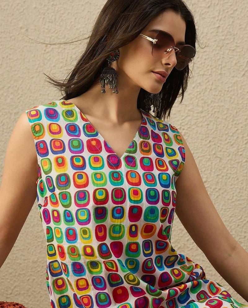 White women printed regular multicolor color pure cotton kurta with trousers