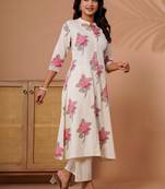 Off white women floral printed floral kurta