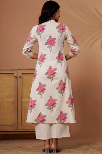 Off white women floral printed floral kurta