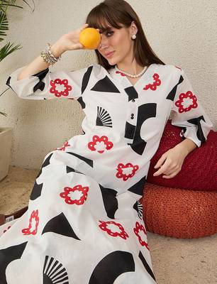 White printed cotton tunic with palazzo 1