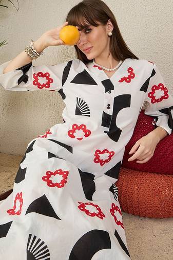 White printed pure cotton tunic with palazzo