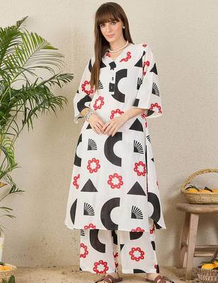White printed cotton tunic with palazzo 2