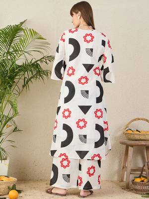 White printed cotton tunic with palazzo 5