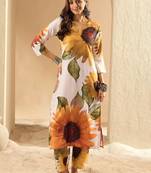 Off white floral printed regular kurta with trousers