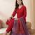 Red women regular kurta with trousers & with dupatta