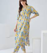 Yellow women floral printed regular kurta with trousers