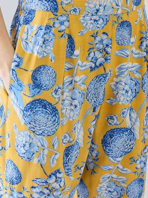 Yellow women floral printed kurta with trousers 4