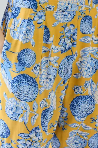 Yellow women floral printed regular kurta with trousers