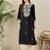 Black floral embroidered thread work round neck straight kurta