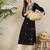 Black floral embroidered thread work round neck straight kurta