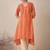 Orange leheriya printed pleated v-neck sequins pure cotton a-line kurta