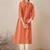 Orange leheriya printed pleated v-neck sequins pure cotton a-line kurta