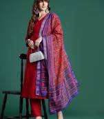 Red kurta with trousers & with dupatta