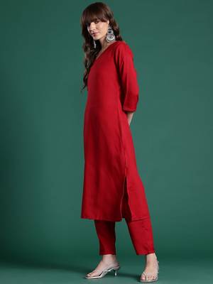 Red kurta with trousers & with dupatta 5