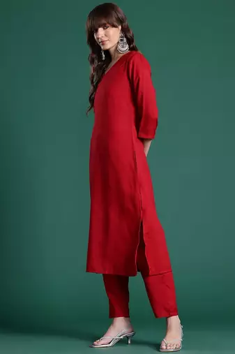 Red kurta with trousers & with dupatta