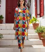 Multicolor women floral printed regular pure cotton kurta with trousers