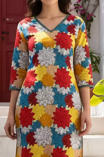 Multicolor women floral printed regular pure cotton kurta with trousers