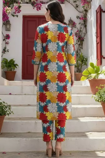 Multicolor women floral printed regular pure cotton kurta with trousers