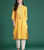 Yellow leheriya printed mirror work pure cotton kurta
