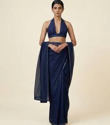 Navy blue mirror embroidered organza saree set