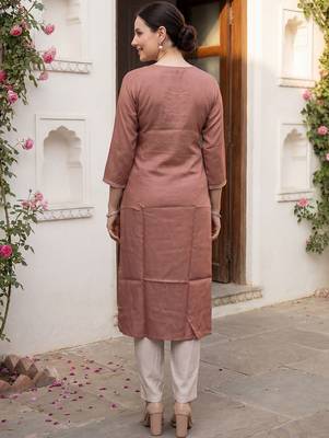 Brown women floral embroidered sequinned floral kurta 4