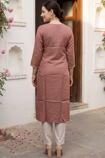 Brown women floral embroidered sequinned floral kurta