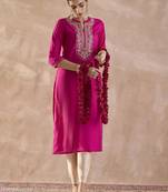 Pink floral embroidered zari work straight kurta