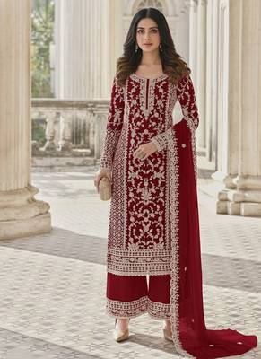 Burgundy color girlie butterfly net ceremonial salwar kameez for glamorous looks 2