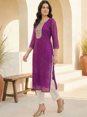 Purple women leheriya printed sequinned georgette kurta 3