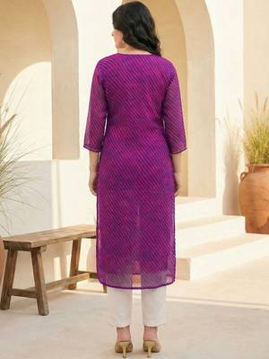 Purple women leheriya printed sequinned georgette kurta 5
