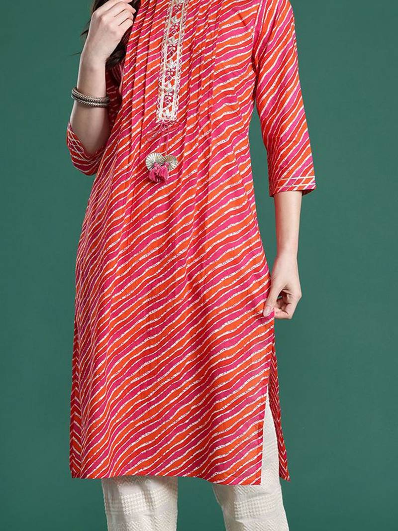 Pink women leheriya printed kurta