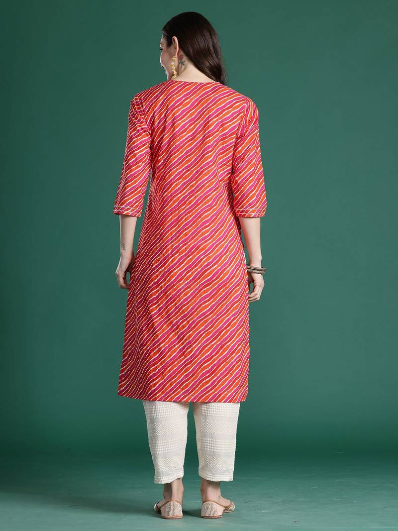 Pink women leheriya printed kurta