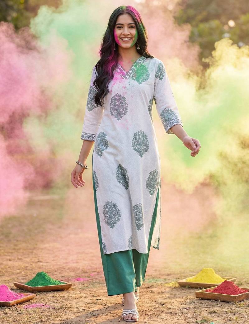 White women floral printed floral kurta