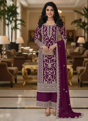Wine color girlie butterfly net ceremonial salwar kameez for glamorous looks 1