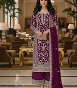 Wine color girlie butterfly net ceremonial salwar kameez for glamorous looks